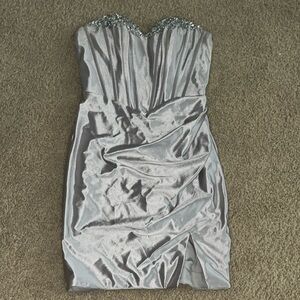 Elegant Strapless Silver Dress